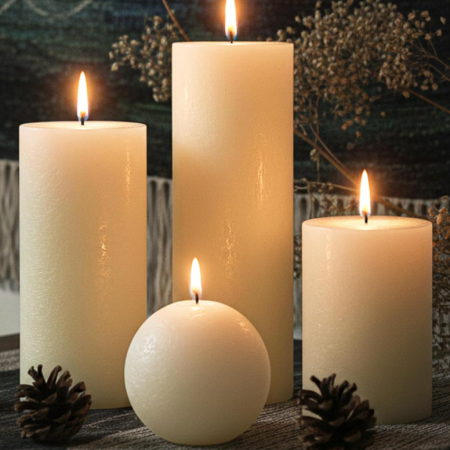 Off-White Textured Candle Set (Cylinders & Spheres)