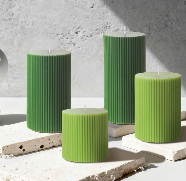 Gradient Green Vertical-Striped Cylindrical Scented Candle Set (4-Piece)